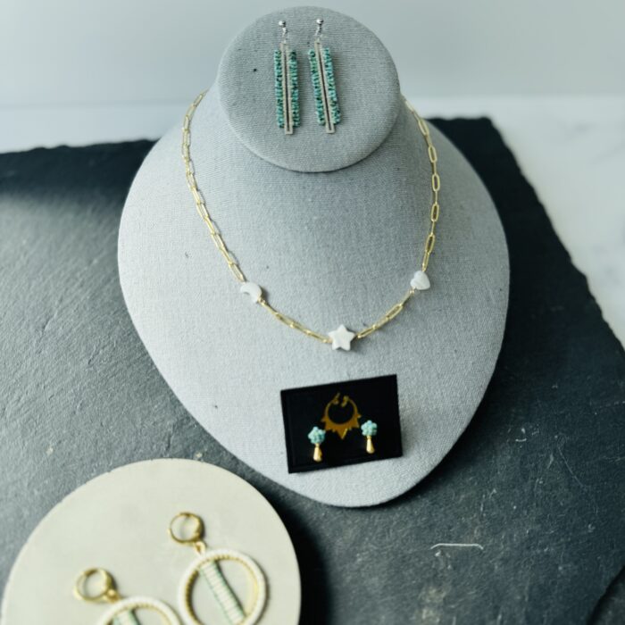 tate, protection necklace, sticks & stones circle, double beaded bar