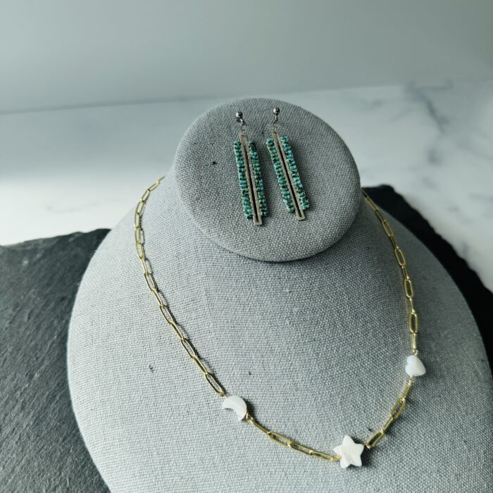 double beaded bar turq, protection necklace