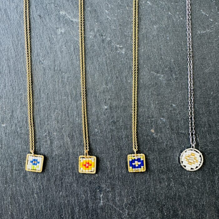 tiny motif pansy, cobalt, yellow, one of a kind