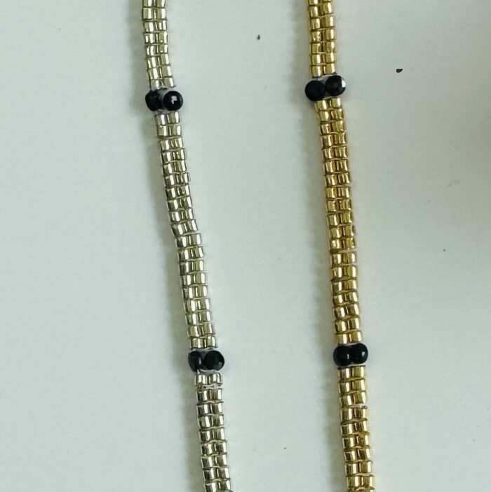 herringbone bracelet gold, silver, black spinel
