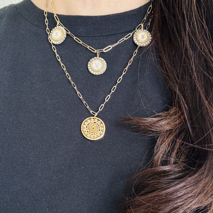 medallions gold small, triple initials