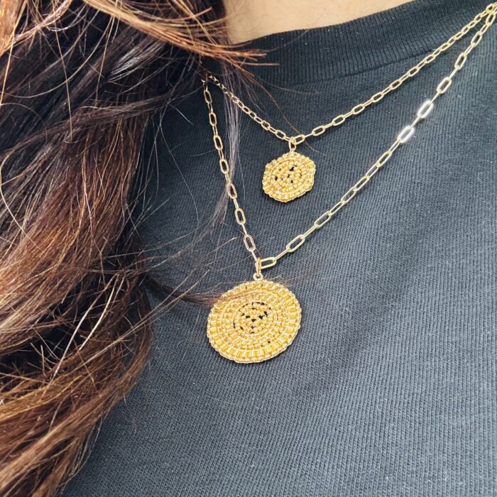gold medallion tiny glass large, hexagon