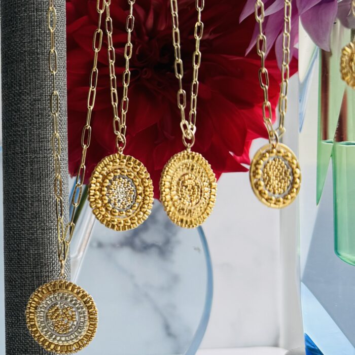 gold medallions one of a kind, large, tiny glass, small