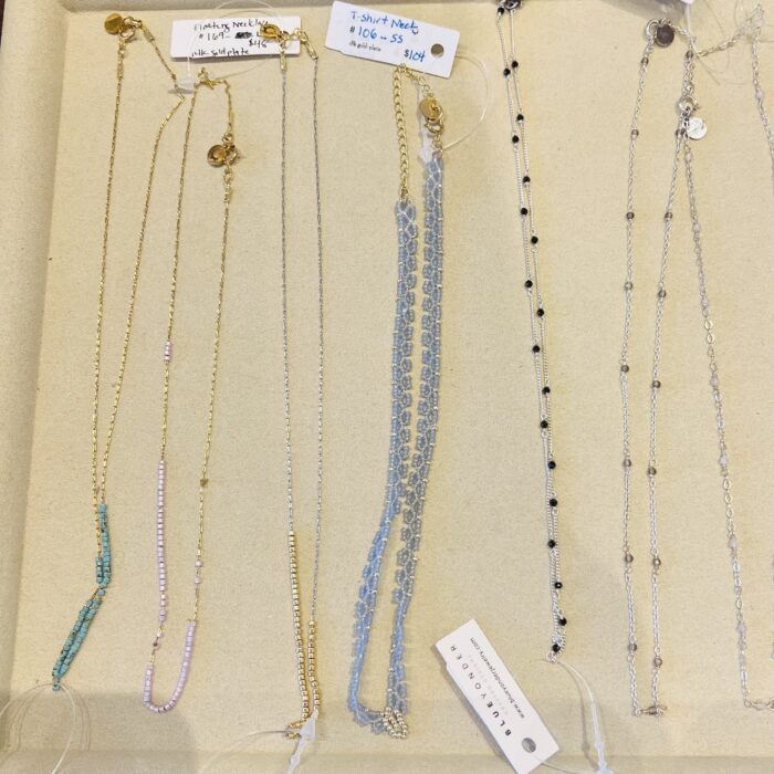 floating necklace turquoise, lilac, gold, t-shirt necklace slate