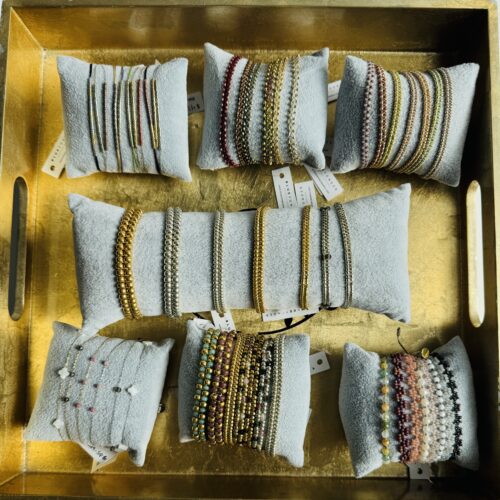 iconic beaded bracelets, bauble, bubble bracelets, checkerboard bracelets, devin, slinky