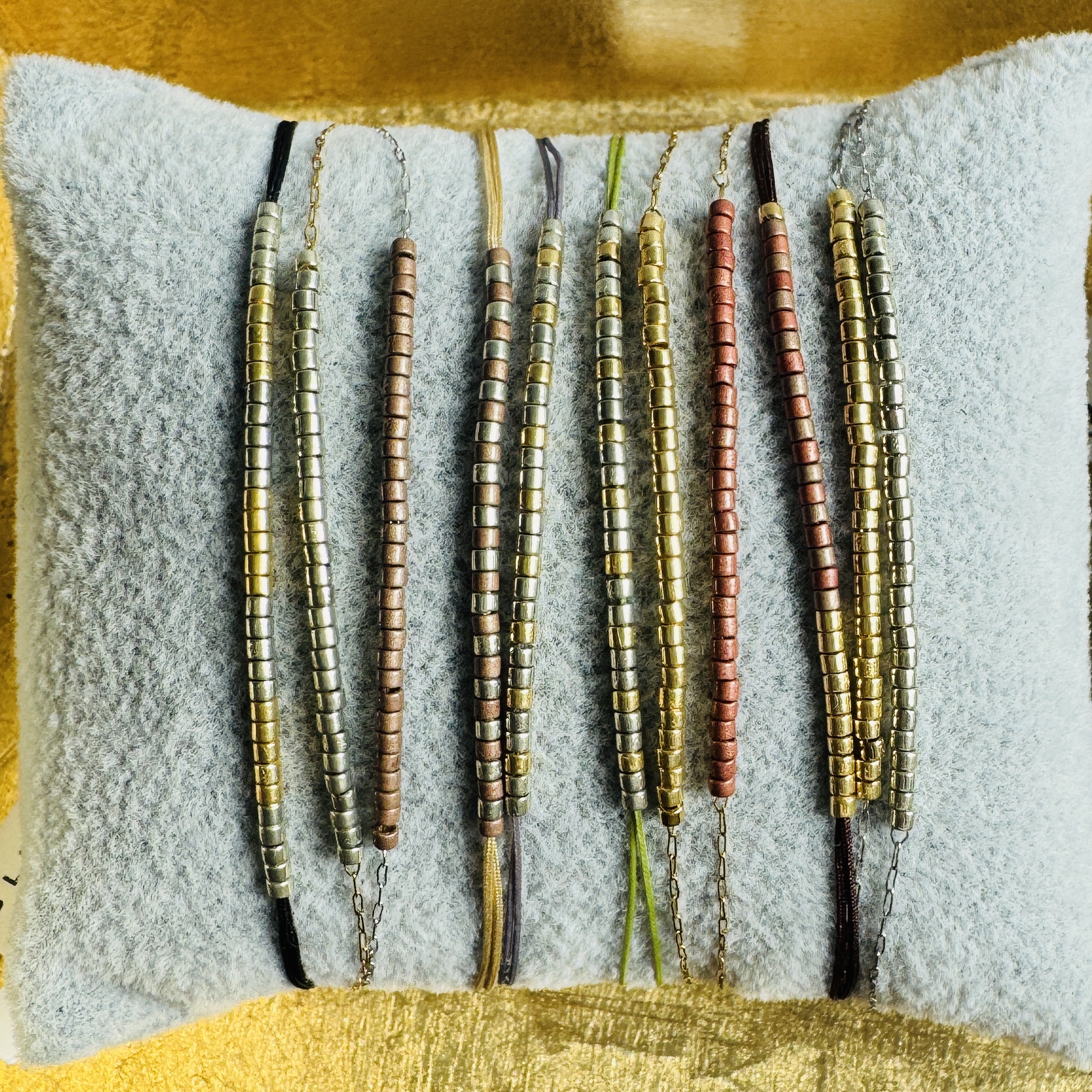 Floating bracelets. corded bead bracelets